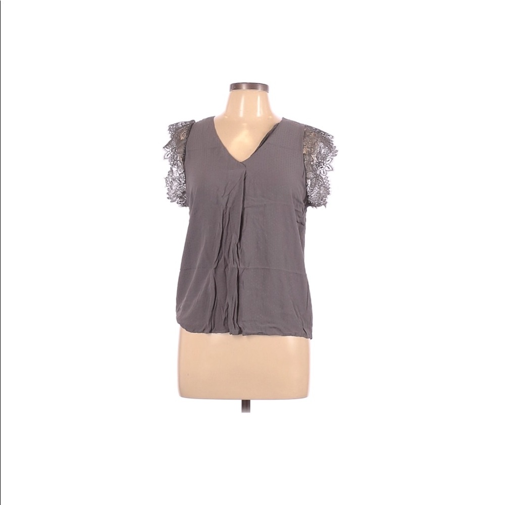 Grey Lace Sleeve Top Sz L